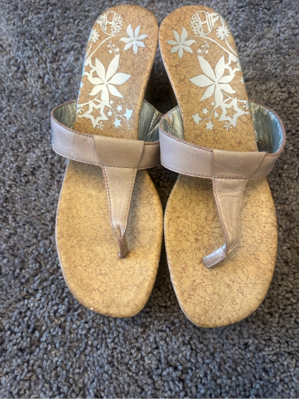 Timberland Women's Beige Cork-Print Wedge Thong Sandals